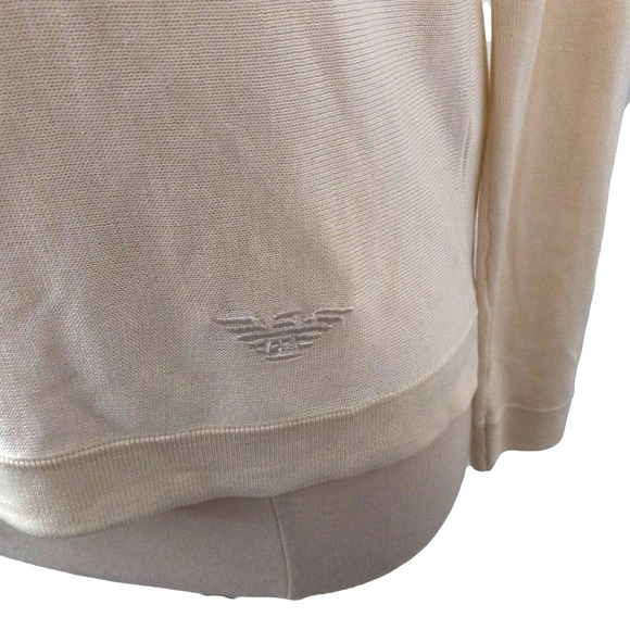 Emporio Armani White V-Neck Silk Blend Sweater Italian Size 40 US 4 - Picture 4 of 9